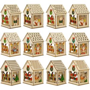 imageOurWarm 24 PCS DIY Christmas Village Sets with 12 Gingerbread House Kit 12 Colored Pens Wooden Christmas Village Houses with 6 Styles Christmas Houses Village for Winter Christmas Table Decorations