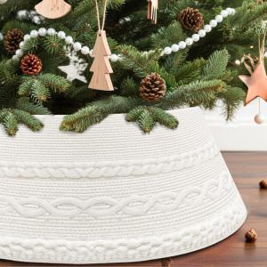 imageOurWarm 28 inch Christmas Tree Collar Knit Cream White Christmas Tree Collars for Artificial Trees Adjustable Tree Skirt Collar Base for 6ft 75ft 9ft Trees Holiday Home Indoor Xmas Tree Decoration