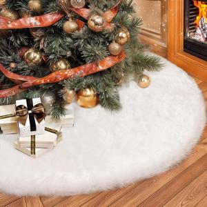 imageOurWarm 72 Inch Christmas Tree Skirt Faux Fur Xmas Tree Decorations White Soft Plush Fluffy Large Xms Tree Skirt for Christmas Home Decor Holiday Party Winter Indoor60IN