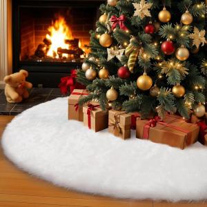 imageOurWarm 72 Inch Christmas Tree Skirt Faux Fur Xmas Tree Decorations White Soft Plush Fluffy Large Xms Tree Skirt for Christmas Home Decor Holiday Party Winter Indoor72IN