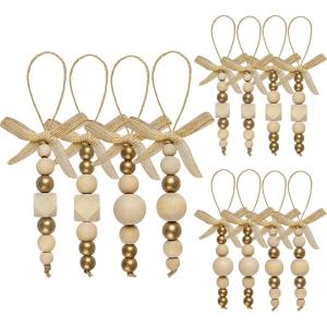 imageOurwarm 12PCS Christmas Tree Ornaments Christmas Wooden Beads Decorations Natural Wooden Christmas Tree Wall Hanging Decorations Bohemian and Farmhouse Style Christmas Home Decor