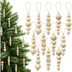 imageOurwarm 24PCS Christmas Tree Ornaments Christmas Wooden Beads Decorations Natural Wooden Christmas Tree Wall Hanging Decorations Bohemian and Farmhouse Style Christmas Home Decor