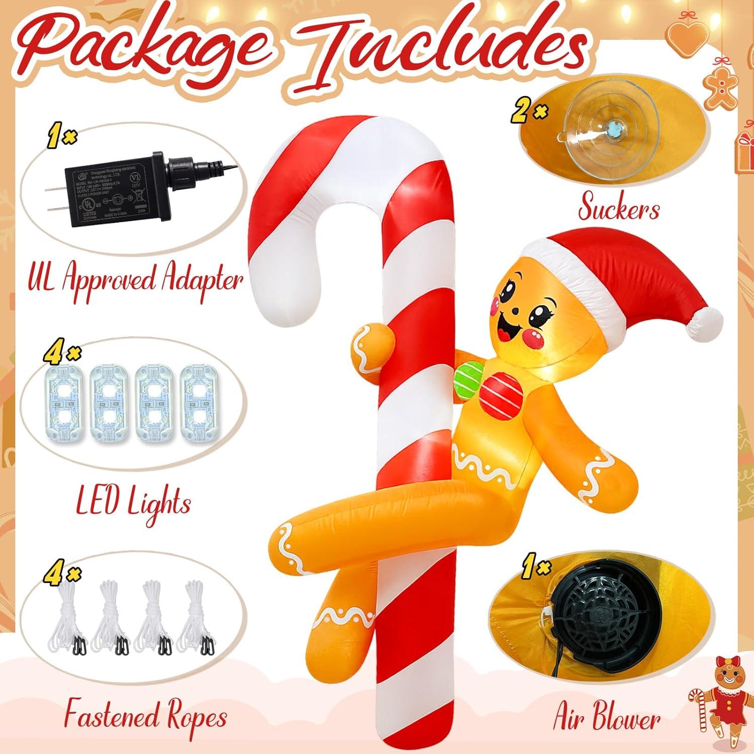 imageOurWarm 6 FT Funny Christmas Inflatables Outdoor Gingerbread Inflatable Decorations Dance Around a Candy Cane Decor Christmas Blow Up Yard Decorations for Lawn Indoor Garden Xmas Decor