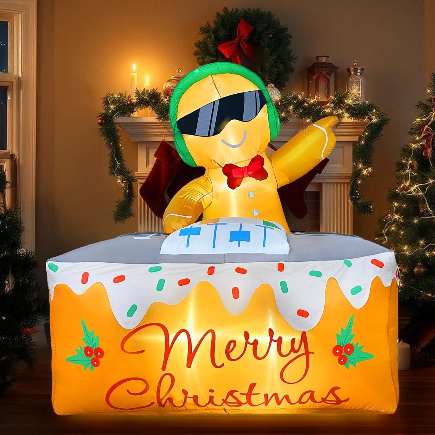 imageOurWarm 6FT Christmas Inflatables Outdoor Decorations Upside Down Inflatable Snowman Outdoor with Builtin LEDs Christmas Blow Up Yard Decorations for Lawn Garden Party Display6FT Gingerbread Man