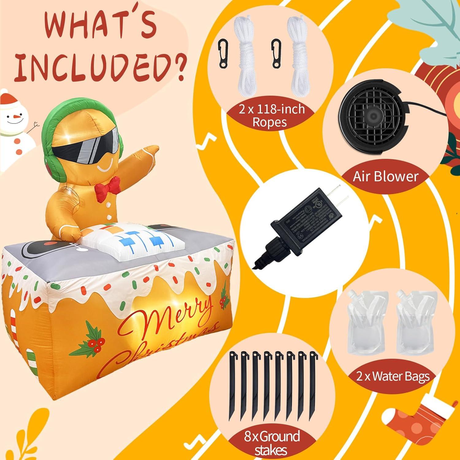 imageOurWarm 6FT Christmas Inflatables Outdoor Decorations Upside Down Inflatable Snowman Outdoor with Builtin LEDs Christmas Blow Up Yard Decorations for Lawn Garden Party Display6FT Gingerbread Man