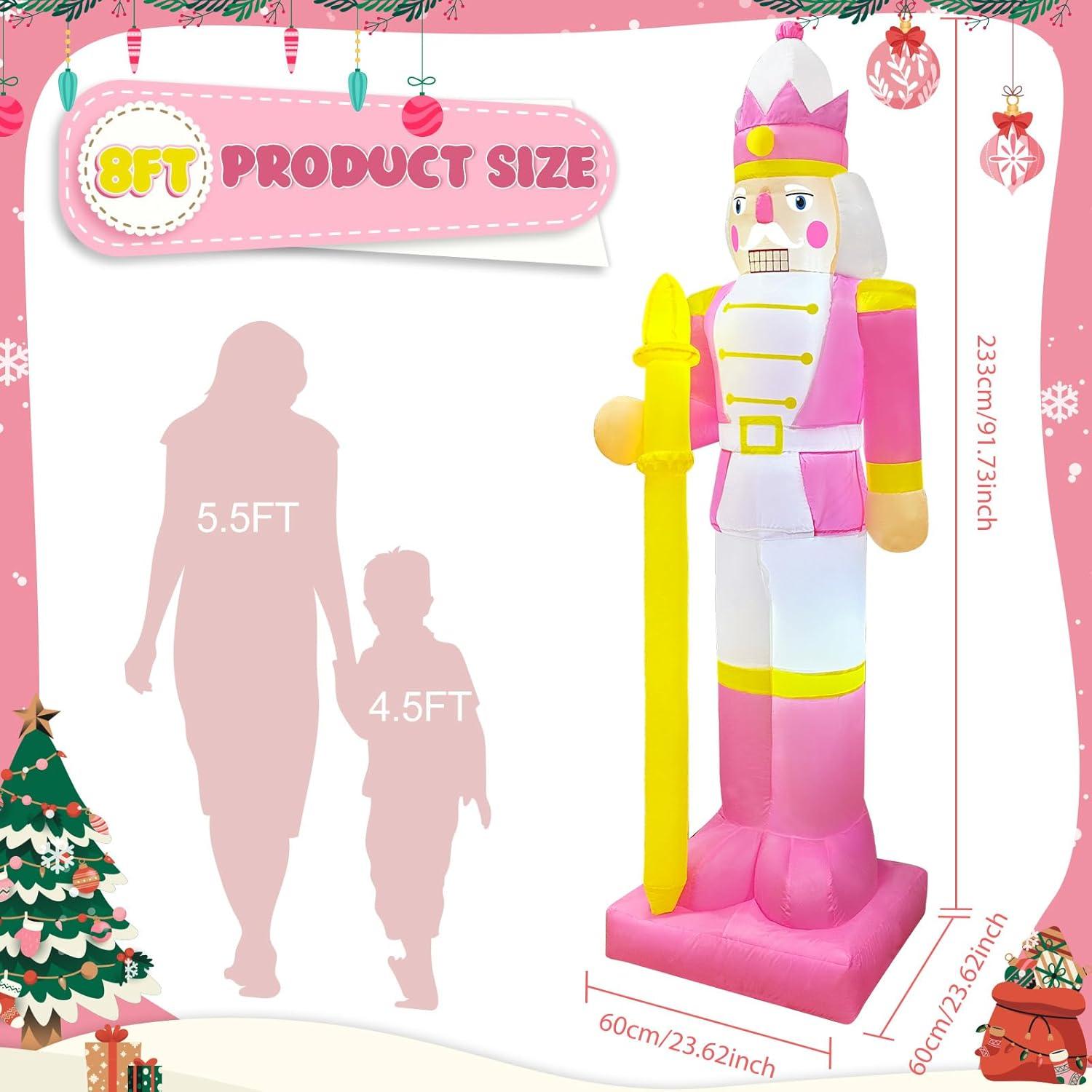 imageOurWarm 8FT Christmas Inflatable Outdoor Decoration Pink Nutcracker Inflatable Christmas Blow up Yard Decorations with LED Lights Nutcracker Christmas Decor Outdoor for Yard Garden Lawn