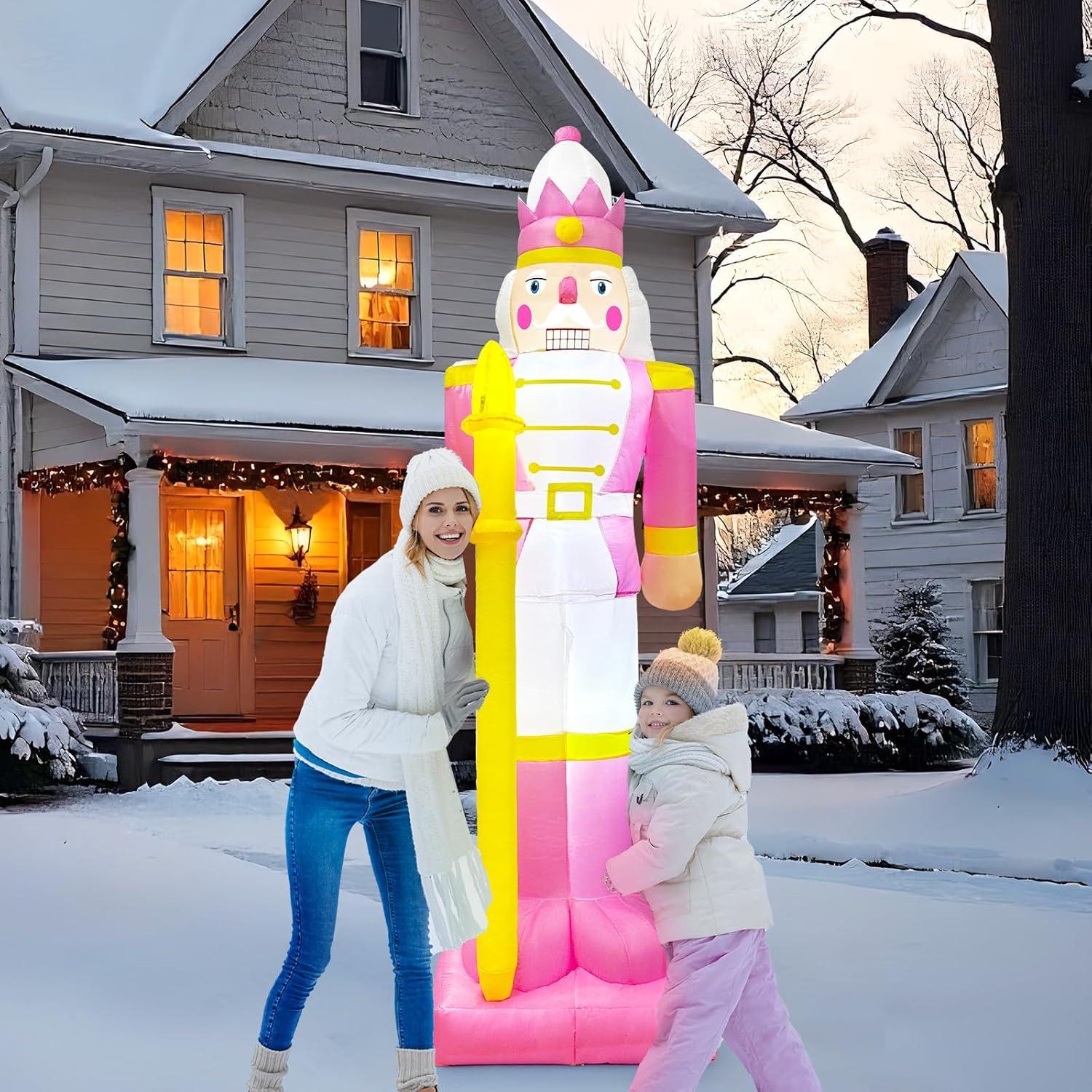 imageOurWarm 8FT Christmas Inflatable Outdoor Decoration Pink Nutcracker Inflatable Christmas Blow up Yard Decorations with LED Lights Nutcracker Christmas Decor Outdoor for Yard Garden Lawn