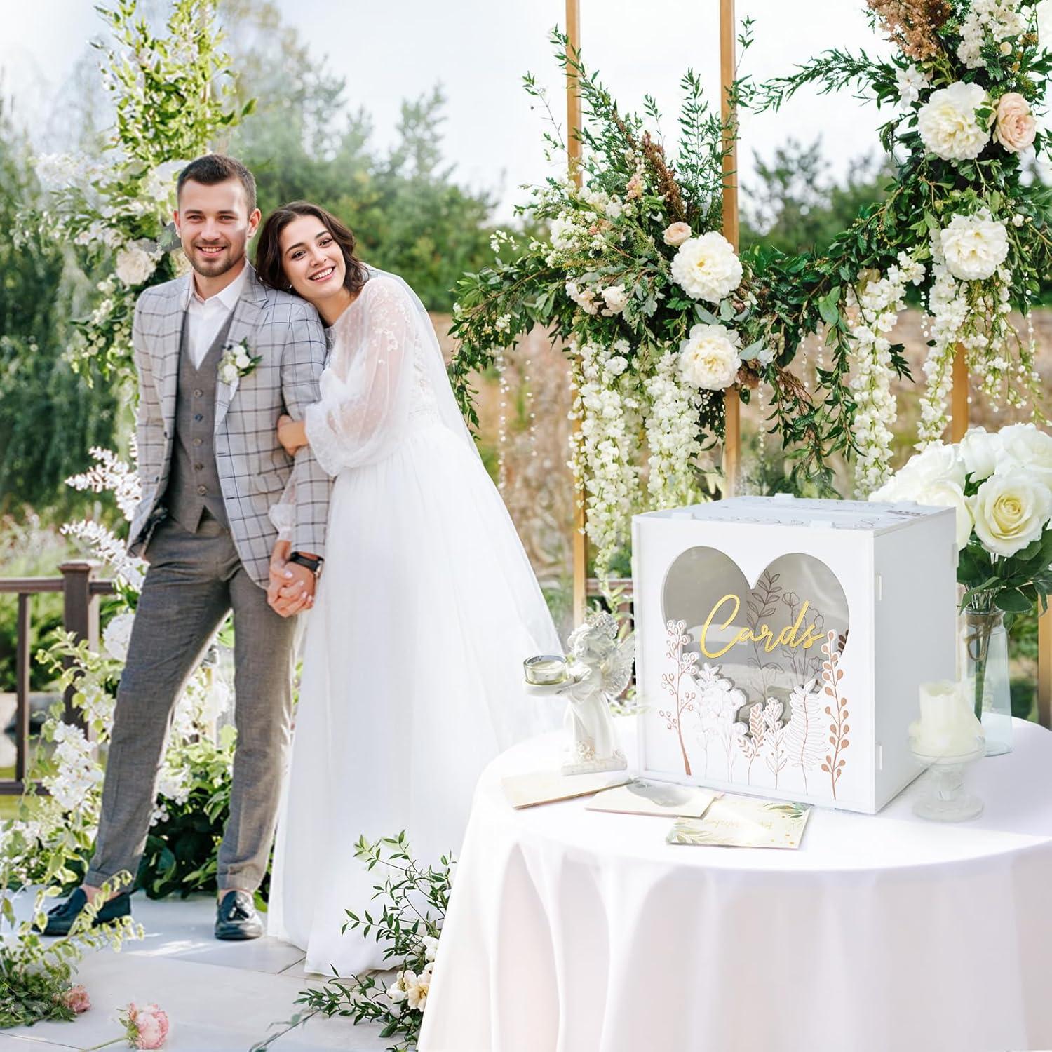 imageOurWarm White Wedding Card Box for Party PVC Gift Card Box for Wedding Decorations with Heart Acrylic Window Envelope Money Boxes for Reception Bridal Baby Shower Graduation Birthday DecorModern