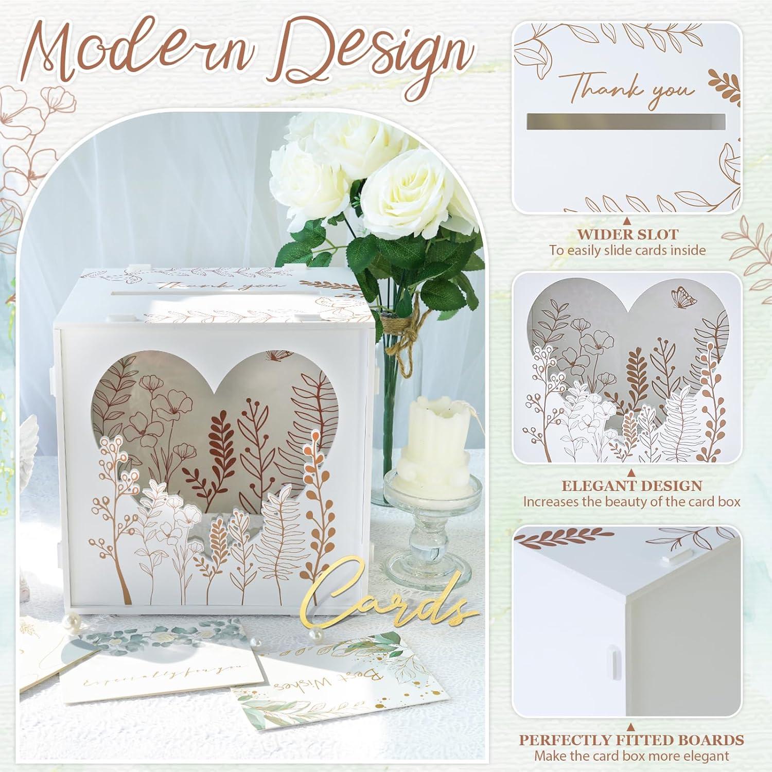 imageOurWarm White Wedding Card Box for Party PVC Gift Card Box for Wedding Decorations with Heart Acrylic Window Envelope Money Boxes for Reception Bridal Baby Shower Graduation Birthday DecorModern