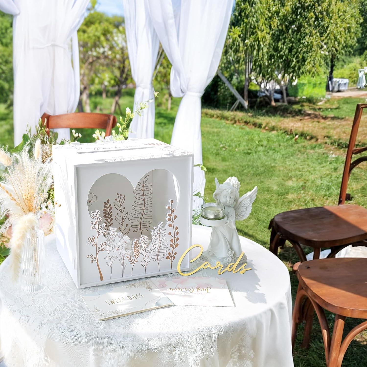 imageOurWarm White Wedding Card Box for Party PVC Gift Card Box for Wedding Decorations with Heart Acrylic Window Envelope Money Boxes for Reception Bridal Baby Shower Graduation Birthday DecorModern