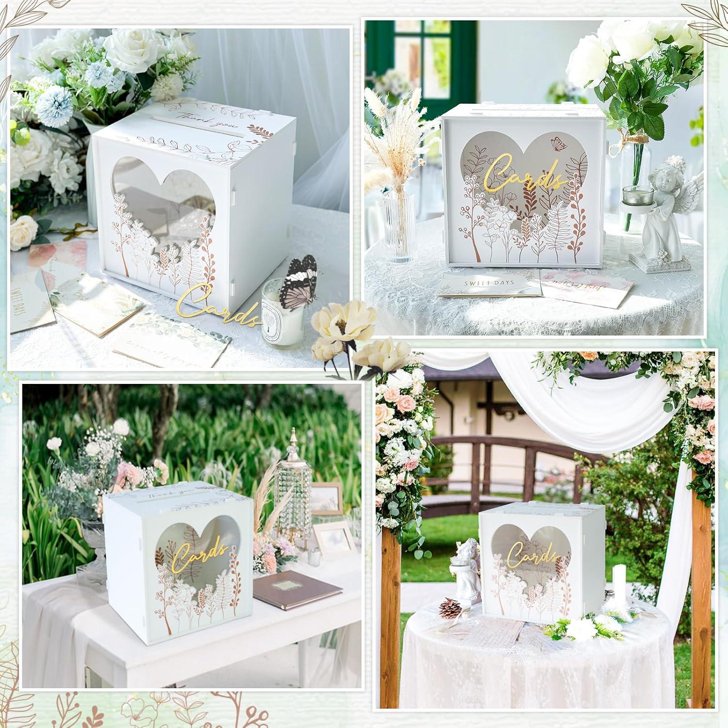 imageOurWarm White Wedding Card Box for Party PVC Gift Card Box for Wedding Decorations with Heart Acrylic Window Envelope Money Boxes for Reception Bridal Baby Shower Graduation Birthday DecorModern