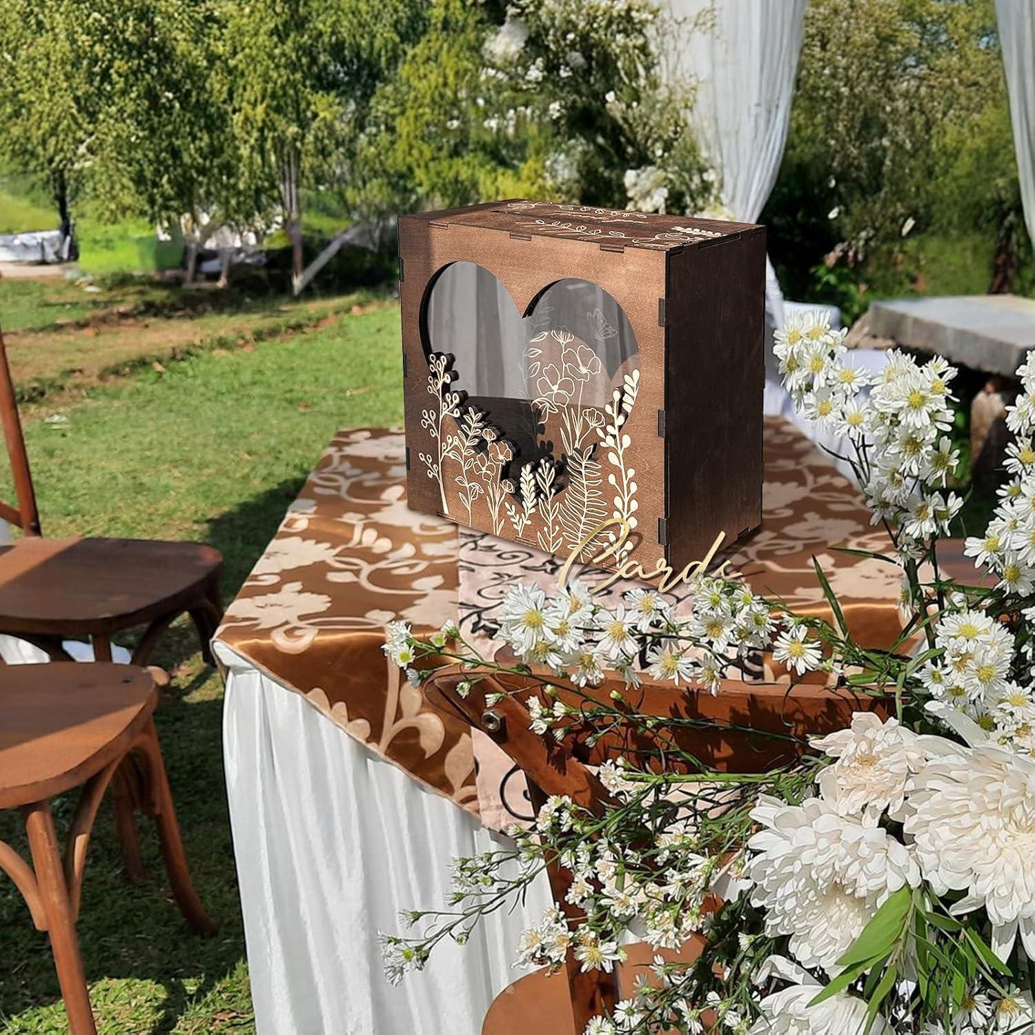 imageOurWarm White Wedding Card Box for Party PVC Gift Card Box for Wedding Decorations with Heart Acrylic Window Envelope Money Boxes for Reception Bridal Baby Shower Graduation Birthday DecorHeart