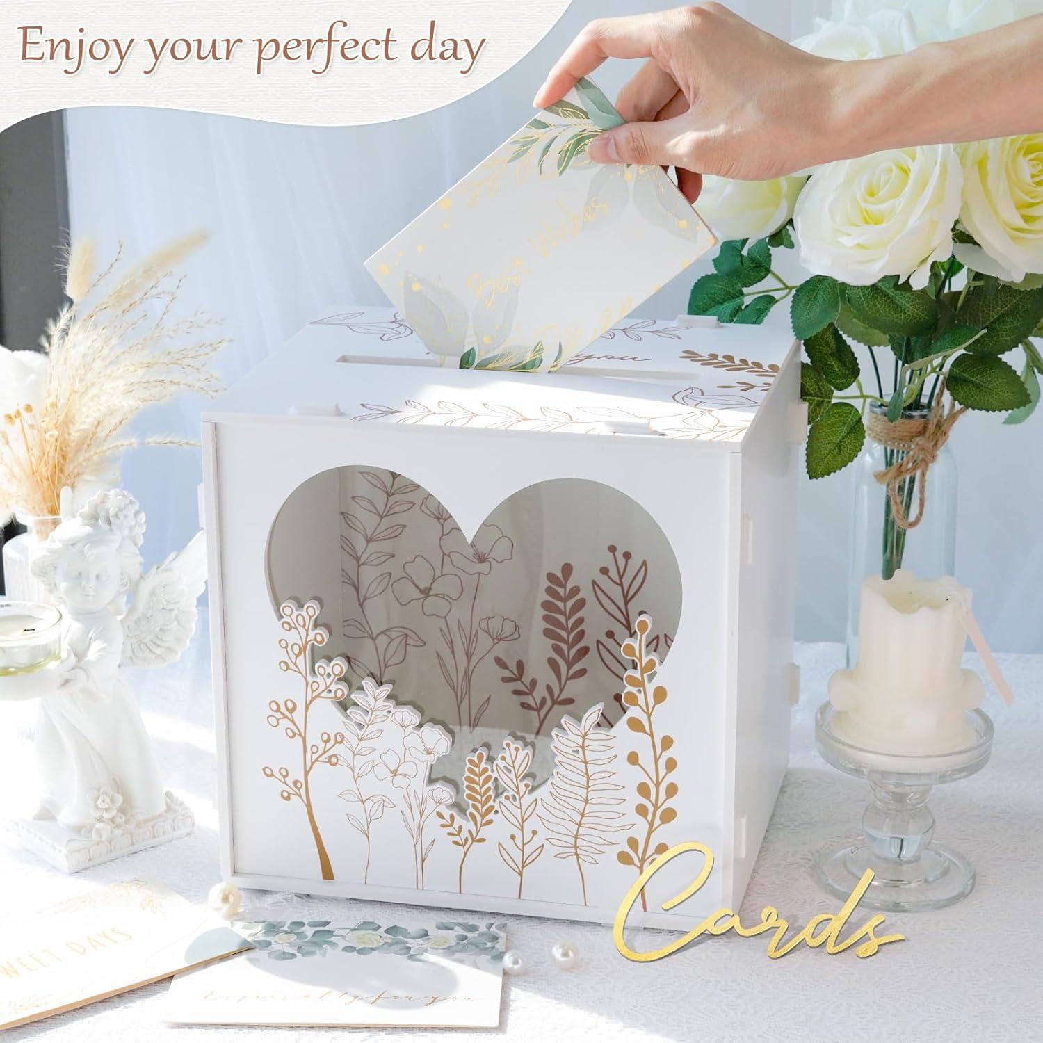 imageOurWarm White Wedding Card Box for Party PVC Gift Card Box for Wedding Decorations with Heart Acrylic Window Envelope Money Boxes for Reception Bridal Baby Shower Graduation Birthday DecorModern