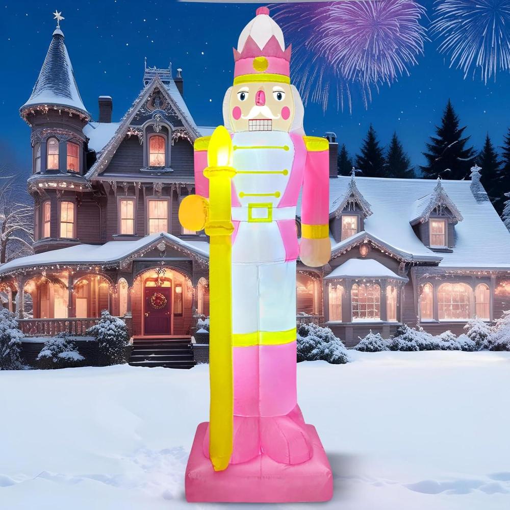 imageOurWarm 8FT Christmas Inflatable Outdoor Decoration Pink Nutcracker Inflatable Christmas Blow up Yard Decorations with LED Lights Nutcracker Christmas Decor Outdoor for Yard Garden Lawn