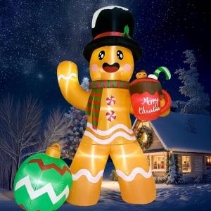 imageOurWarm 14FT Christmas Inflatable Outdoor Decoration Gingerbread Man Giant Gingerbread Inflatables Christmas Decorations Outdoor with 8 LED Christma Blow Ups Outdoor Lawn Yard Decorations