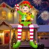 imageOurWarm 10FT Christmas Inflatable Outdoor Decoration Giant Sitting Elf Inflatable Christmas Decorations Outdoor with Builtin LEDs Christmas Blow Up Yard Decorations for Roof Balcony Lawn