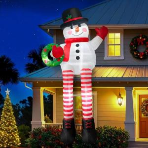 image10FT Outdoor Christmas Inflatables SnowmanXmas Blow Ups Sitting Snowman with Builtin LED Lights Cute Christmas Inflatable for Rooftop Yard Lawn Garden Holiday Party Decor