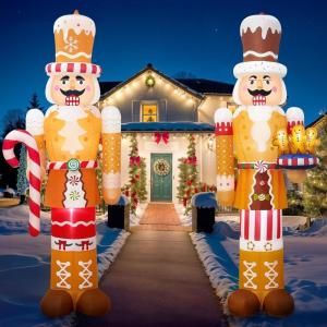 imageOurWarm 2 Pcs 8FT Merry Christmas Inflatable Outdoor Decoration Inflatable Nutcracker Christmas Decor with Builtin LEDs ampamp 3 Small Gingerbread Christmas Blow Up Yard Decorations for Xmas Porch Lawn2Pcs Nutcracker Inflatable