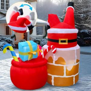 imageOurWarm 5FT Christmas Inflatable Decoration Outdoor Inflatable Santa with Built LED Lights Outdoor Festive Decoration Decoration for Yard Lawn Garden and Party