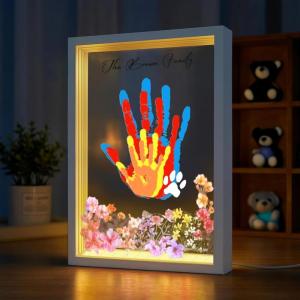 imageOurWarm Family Handprint Kit with Light DIY Handprint Family Keepsake Wooden Frame with Sticker ampamp NonToxic Baby Safe Paint Baby Keepsake Gifts for Newborn Mothers Day New Parents Adoption Day