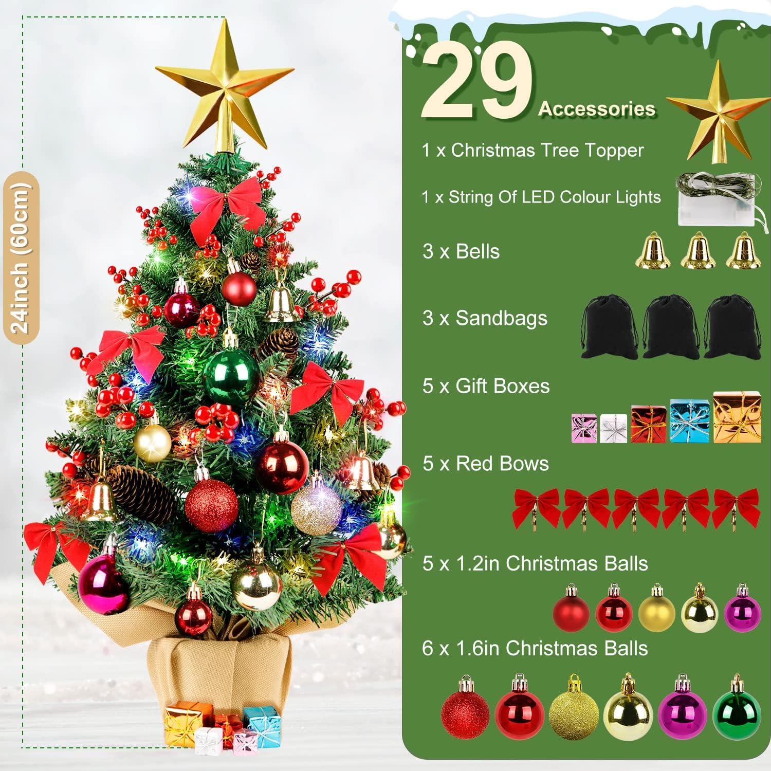 imageOurWarm 24quot Mini Christmas Tree Artificial Tabletop Christmas Tree with 60 LED Lights Star Tree Topper and Hanging Ornaments Small Christmas Tree for Winter Holiday Xmas Table Top Desk Decor