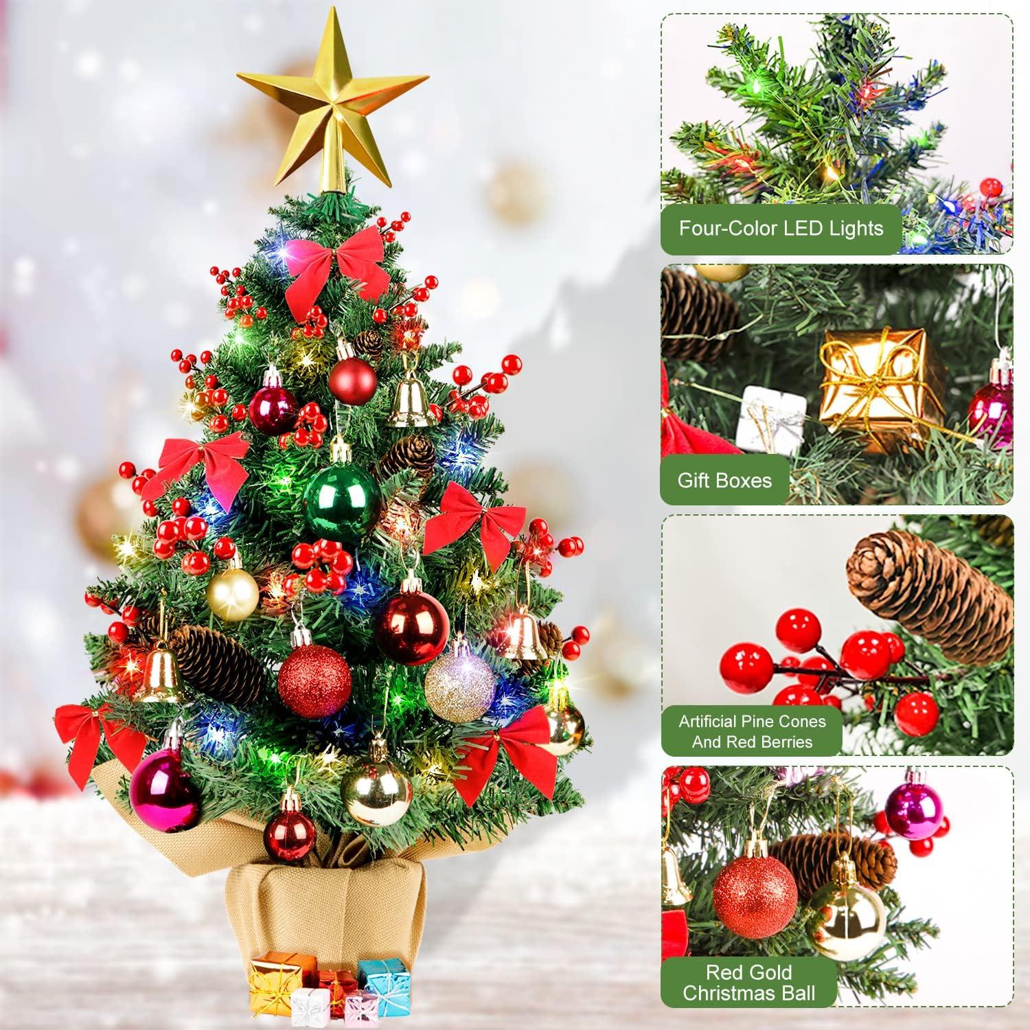 imageOurWarm 24quot Mini Christmas Tree Artificial Tabletop Christmas Tree with 60 LED Lights Star Tree Topper and Hanging Ornaments Small Christmas Tree for Winter Holiday Xmas Table Top Desk Decor