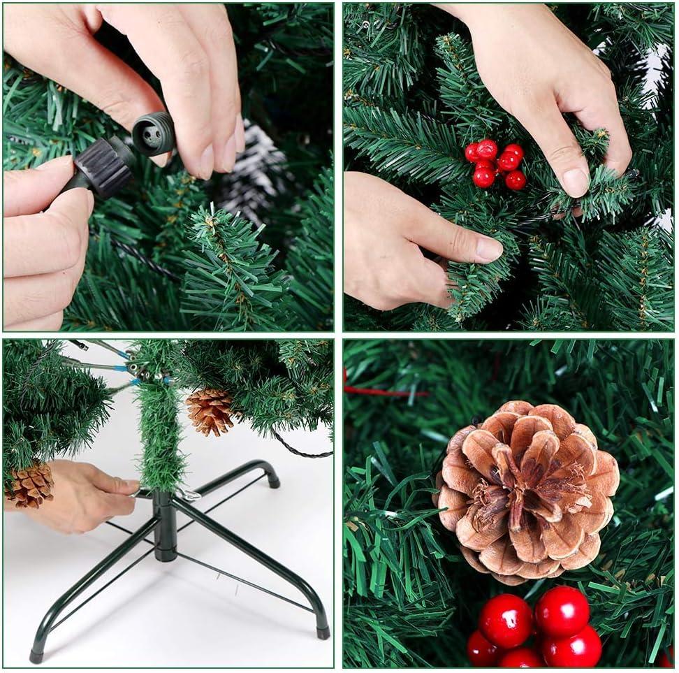 imageOurWarm 75ft Prelit Slim Christmas Tree with 350 LED Lights 900 Branch Tips Solid Metal Stand 55 Pine Cones 55 Berries Xmas Tree for Home and Office