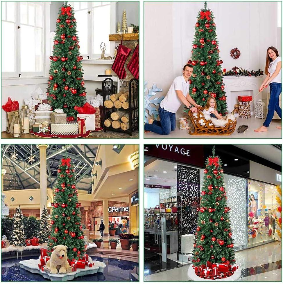 imageOurWarm 75ft Prelit Slim Christmas Tree with 350 LED Lights 900 Branch Tips Solid Metal Stand 55 Pine Cones 55 Berries Xmas Tree for Home and Office