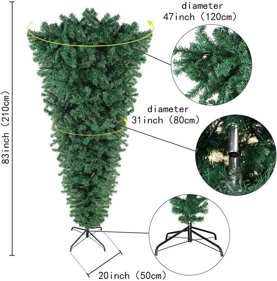 imageOurWarm 7ft Upside Down Artificial Christmas Tree with 1100 Branch Tips Green PVC Xmas Tree with Foldable Metal Stand for Indoor Outdoor Holiday Christmas Decorations