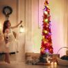 imageOurWarm 5ft Collapsible Pop Up Tinsel Pencil Christmas Tree with Lights 8 Modes for Holiday Home Decoration White ampamp Red