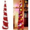 imageOurWarm 5ft Collapsible Pop Up Tinsel Pencil Christmas Tree with Lights 8 Modes for Holiday Home Decoration White ampamp Red
