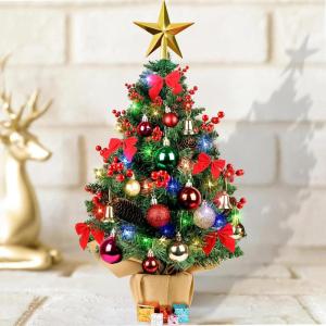 imageOurWarm 24quot Mini Christmas Tree Artificial Tabletop Christmas Tree with 60 LED Lights Star Tree Topper and Hanging Ornaments Small Christmas Tree for Winter Holiday Xmas Table Top Desk Decor