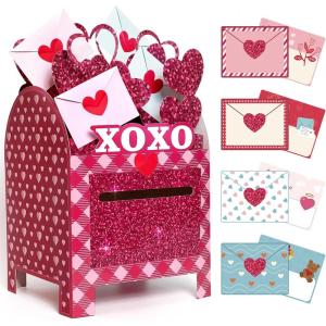imageOurWarm Valentines Day Boxes for Kids 32 Valentine Day Cards for Kids Classroom with DIY Valentine Mailbox Heart Valentines Boxes for Kids Toddlers Girls Classroom Cards Exchange Party Favors