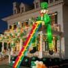 imageOurWarm 8FT St Patricks Day Inflatables Outdoor Decoration Sitting Inflatable Leprechaun with 3m Rainbow St Patricks Day Blow up Leprechaun Inflatable Yard Decor with LED Lights for Roof Porch