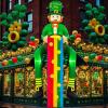 imageOurWarm 8FT St Patricks Day Inflatables Outdoor Decoration Sitting Inflatable Leprechaun with 3m Rainbow St Patricks Day Blow up Leprechaun Inflatable Yard Decor with LED Lights for Roof Porch
