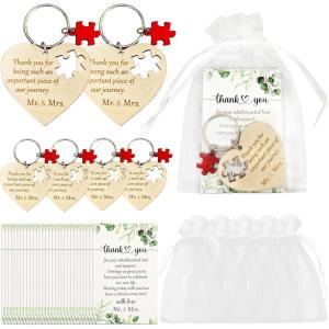 image:imageOurWarm Wedding Favors for Guests Bulk 100 Wood Heart Puzzle Keychains Wedding Souvenirs Gifts with Thank You Cards and Organza Bags Bridal Shower Party Favors for Guests