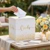 image:imageOurWarm Wedding Card Box with Gold Glitter  White Paper Cards Box with Gold Foil Lettering Elegant Reception Card Holder for Wedding Bridal Shower amp Party Decor