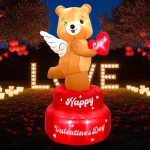 image:imageOurWarm 6FT Valentine Inflatables Outdoor Decorations Rotating Angel Bear Valentines Inflatables with Wings Cute Valentines Day Blow up Inflatable with LED Lights for Yard Lawn Party Wedding Decor6FT Valentines Inflatable Bear