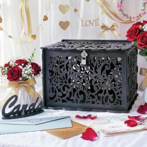 image:imageOurWarm Black Wedding Card Box with Lock Elegant PVC Card Boxes for Wedding Decorations for Reception Secure amp Versatile Gift Boxes Ideal as Honeymoon Fund Box for Parties and EventsBlack