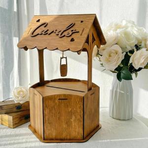 image:imageOurWarm Brown Wood Wishing Well Wedding Card Box for Reception Rustic Wooden Boxes Money Gift Card Box for Party Wedding Decorations Birthday amp Baby Shower DecorBrown