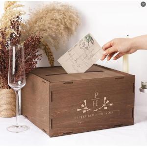 image:imageOurWarm Customized Wooden Wedding Card Box with Lid Upgraded Buckle Assembly Elegant Card Box for Wedding DecorB
