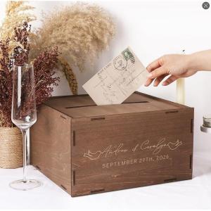 image:imageOurWarm Customized Wooden Wedding Card Box with Lid Upgraded Buckle Assembly Elegant Card Box for Wedding DecorC