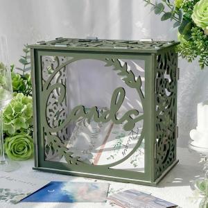 image:imageOurWarm Green Wedding Card Box for Receptions PVC Gift Card Box for Wedding with Acrylic Windows Envelope Money Gift Box for Anniversary Bridal Baby Showers Graduation Birthday Party