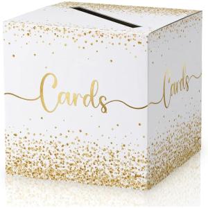 image:imageOurWarm Wedding Card Box with Gold Glitter  White Paper Cards Box with Gold Foil Lettering Elegant Reception Card Holder for Wedding Bridal Shower amp Party Decor