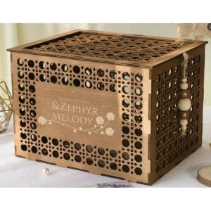 image:imageOurWarm Wedding Card Box with Lid Customized Rustic Wooden Hollow Rattan Pattern Envelope Money Card Holder for Wedding Reception Graduation Birthday Baby Shower Party Decor