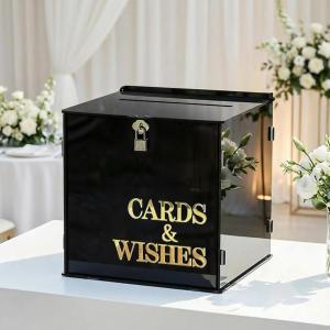image:imageOurWarm Wedding Card Box with Lock Sage Green Acrylic Card Box for Wedding with 3D Raised Lettering Large Envelope Money Gift Card Box for Party Graduation Birthday Baby Shower Wedding DecorationsBlack