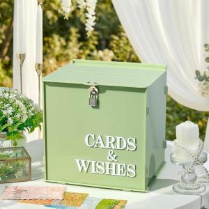 image:imageOurWarm Wedding Card Box with Lock Sage Green Acrylic Card Box for Wedding with 3D Raised Lettering Large Envelope Money Gift Card Box for Party Graduation Birthday Baby Shower Wedding DecorationsSage Green