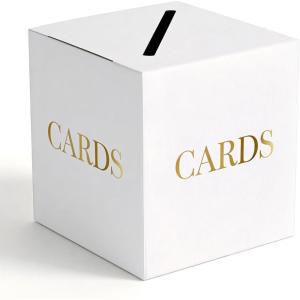 image:imageWedding Card Box with Gold Foil Lettering White Thickened Cardboard Money Gift Card Holder Large Envelope Card Box for Reception Bridal Shower Anniversary Birthday Graduation Party Decor