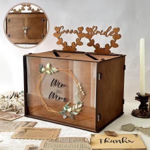 image:imageOurWarm Brown Wedding Card Box for Reception with Dual Slots Vintage Large Wooden Box with Lock and Divider Rustic Envelope Gift Card Box for Wedding Reception Table Decorations Bridal Shower