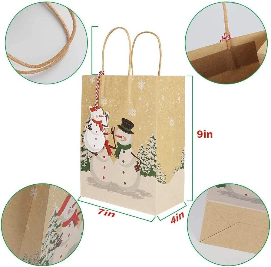 image:imageOurWarm 24 Pack Christmas Gift Bags with Matching Tags Kraft Holiday Gifts Bags with Festive Prints 9x7x4 Sturdy Christmas Goodie bags with Handle for Gifts to GiveParty FavorsGifts Wrapping